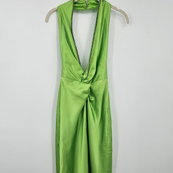KHANUMS‎ X Revolve Halter Gown With Slit in Pear Green Size Small - Picture 5 of 12